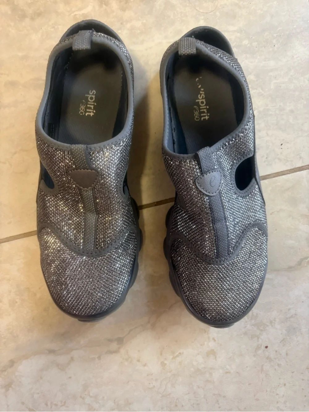 Easy Spirit Rayfield Silver Glitter Slip On Mule Athleisure Clog Comfort